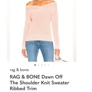 RAG BONE Dawn Off Shoulder Knit Sweater Ribbed Trim Pink Medium